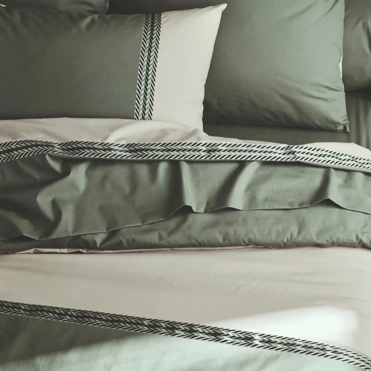 Housse De Couette|TRADILINGE Housse de couette percale de coton (260 x 240 cm) Noa Vert kaki