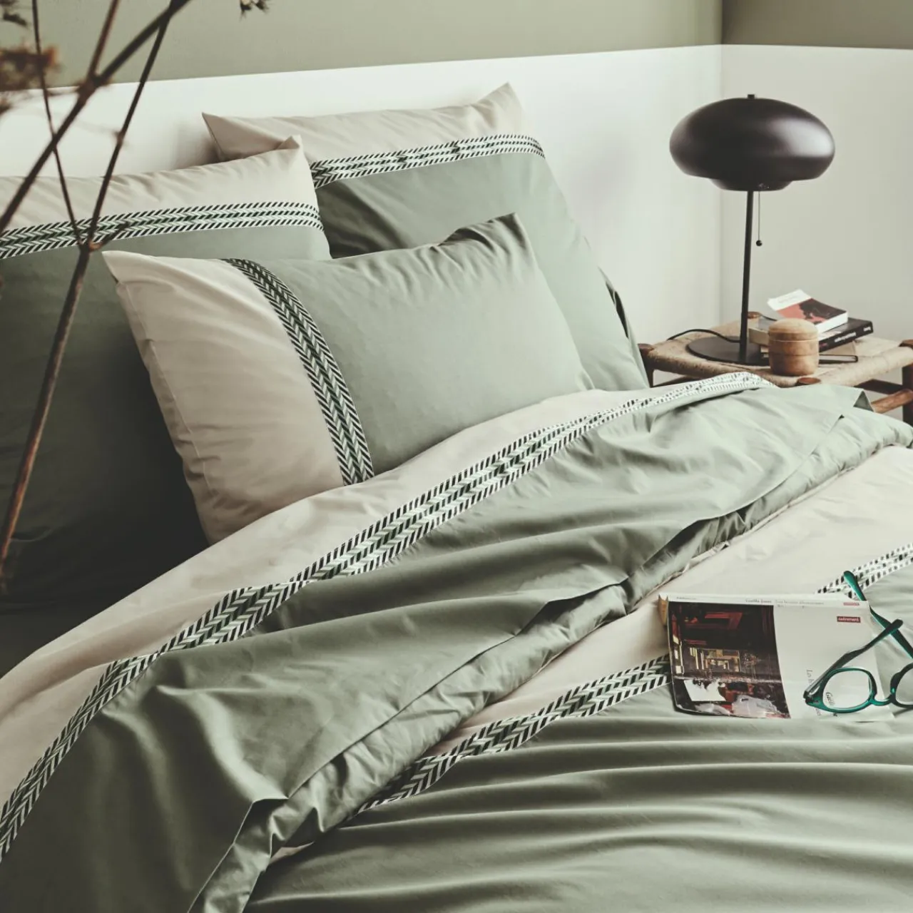 Housse De Couette|TRADILINGE Housse de couette percale de coton (260 x 240 cm) Noa Vert kaki