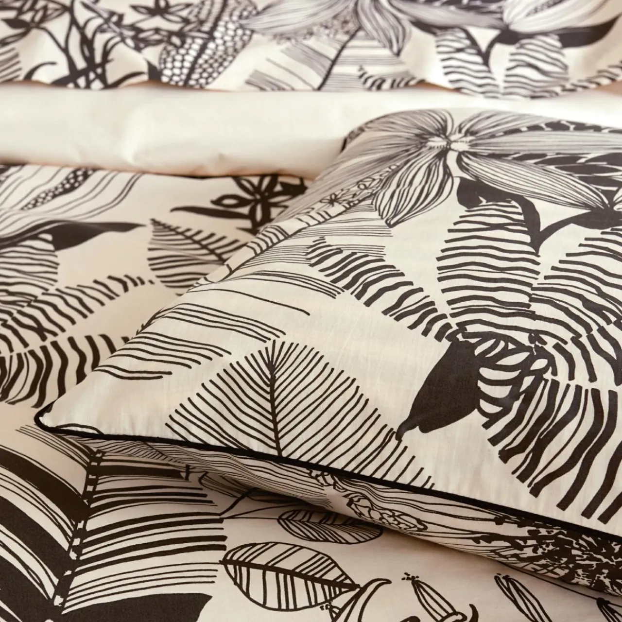 Housse De Couette|TRADILINGE Housse de couette percale de coton (260 x 240 cm) Alba e Noir