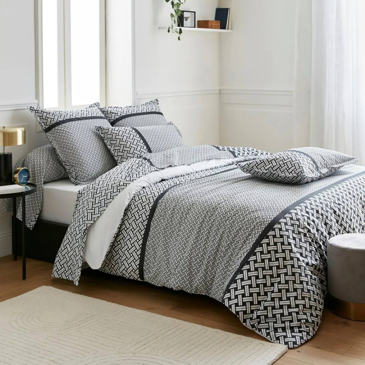 Housse De Couette|TRADILINGE Housse de couette percale de coton (200 x 200 cm) Riviera e Gris