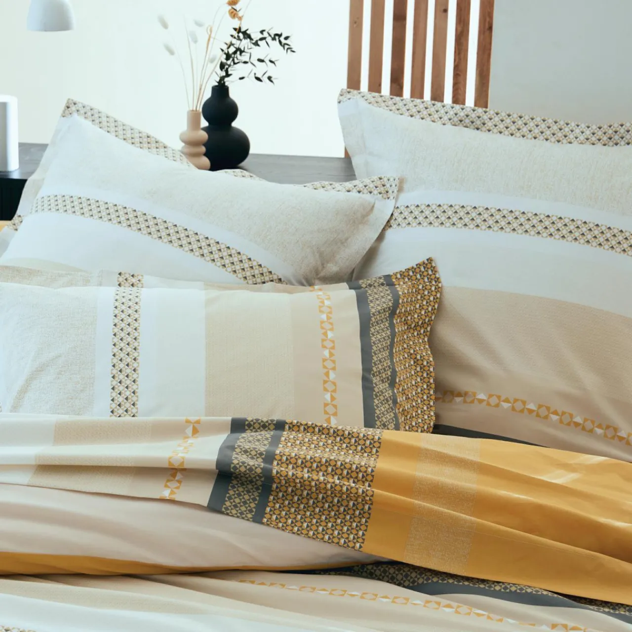 Housse De Couette|TRADILINGE Housse de couette percale de coton (200 x 200 cm) Marlow Jaune