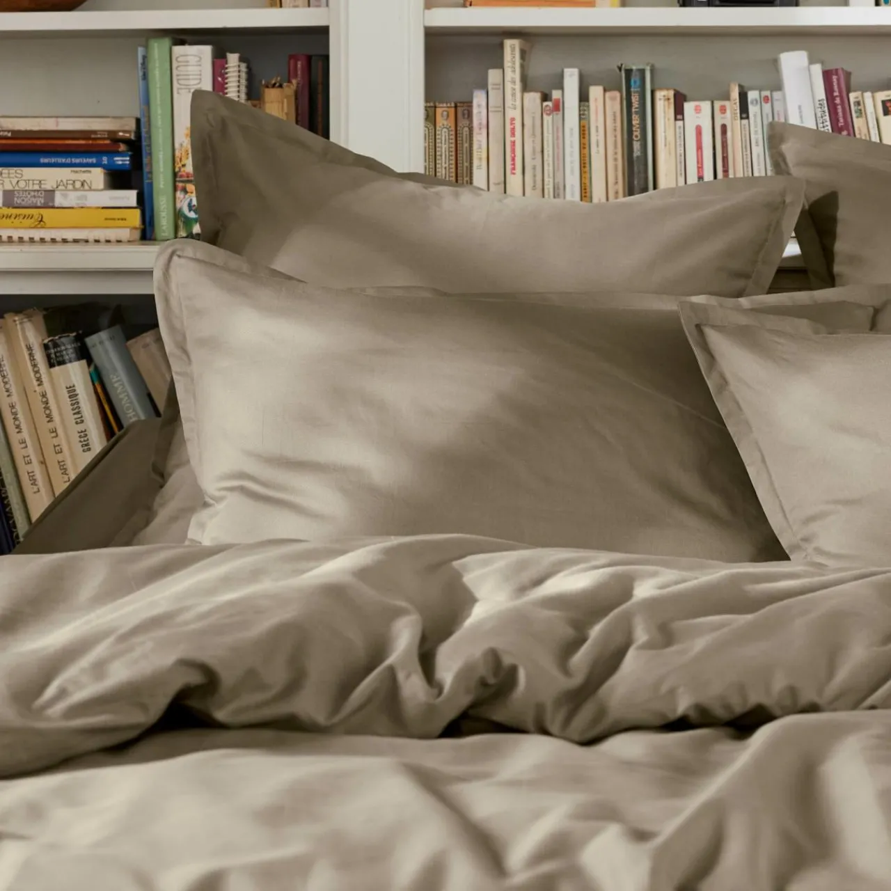 Housse De Couette|EMINZA Housse de couette percale de coton (280 x 240 cm) Cali Taupe