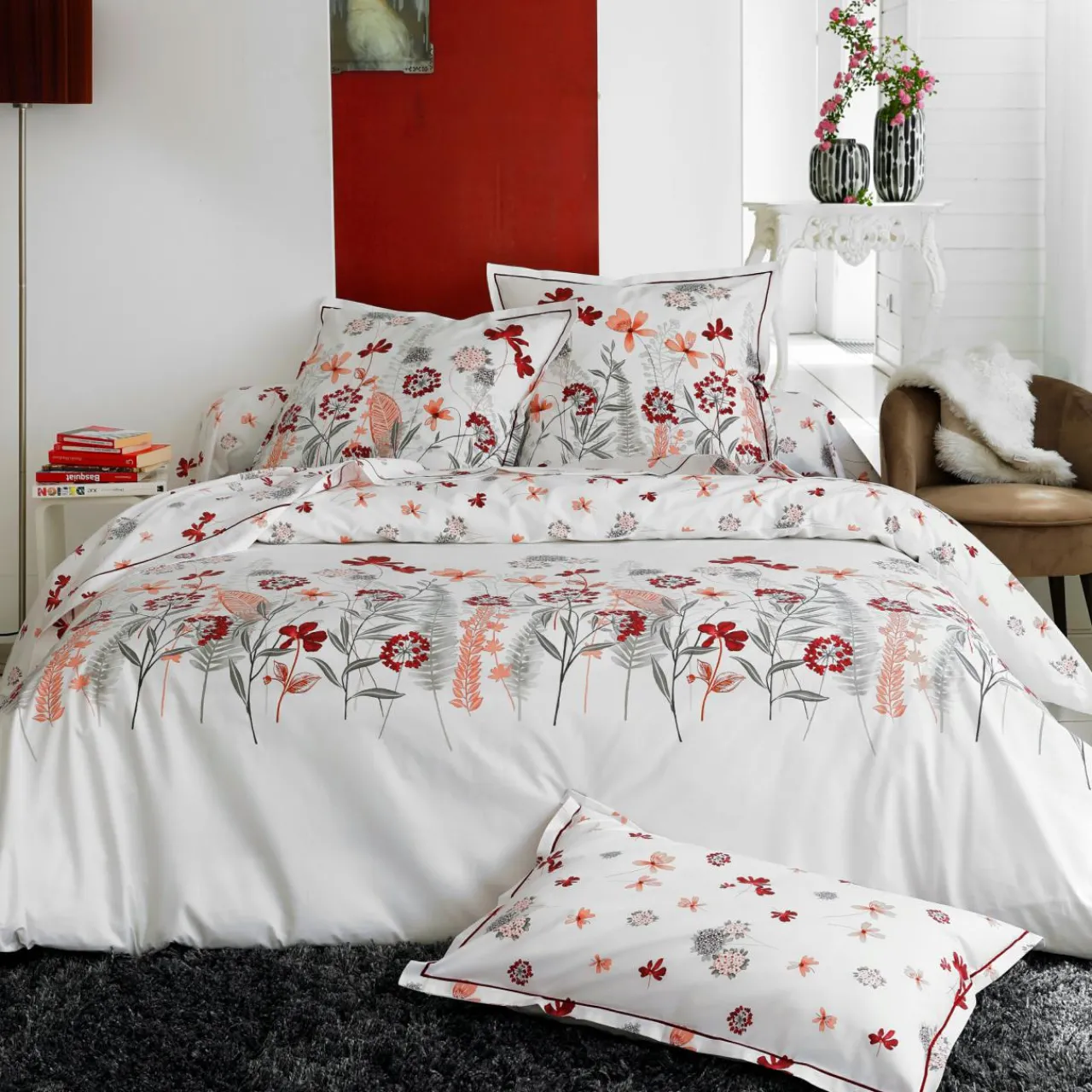 Housse De Couette|TRADI LINGE Housse de couette percale de coton (200 x 200 cm) Petite Folie Rouge