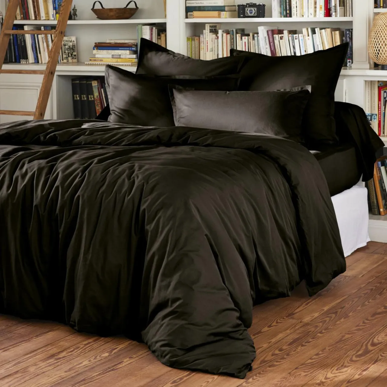 Housse De Couette|EMINZA Housse de couette percale de coton (260 x 240 cm) Cali e Noir