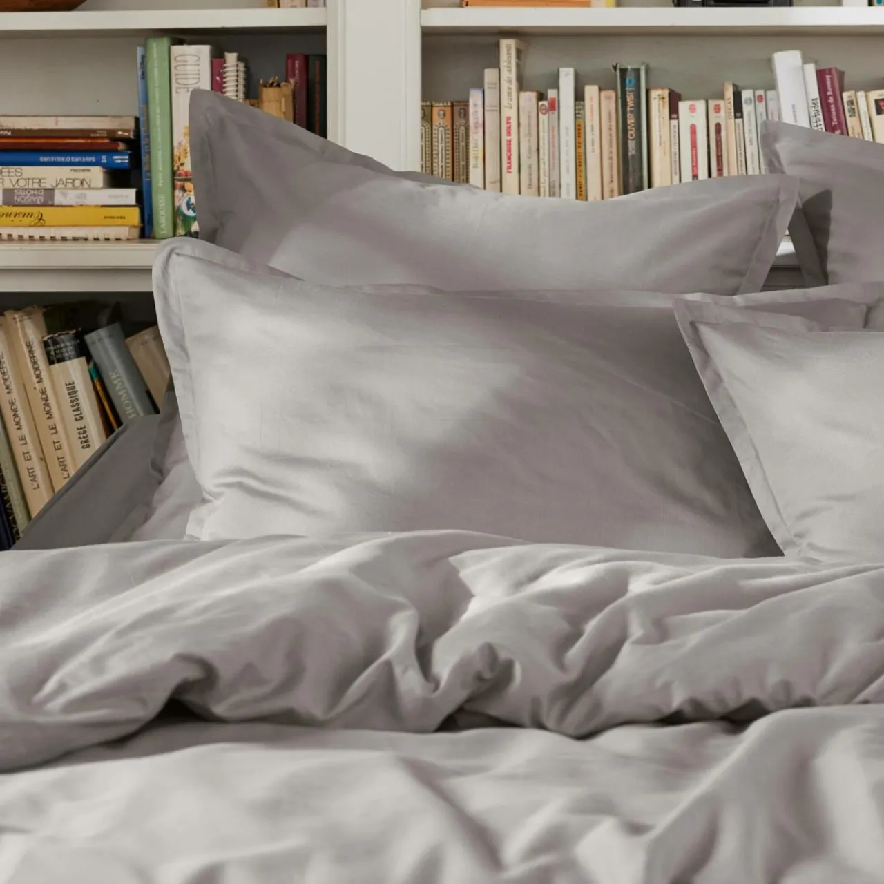Housse De Couette|EMINZA Housse de couette percale de coton (280 x 240 cm) Cali Gris clair