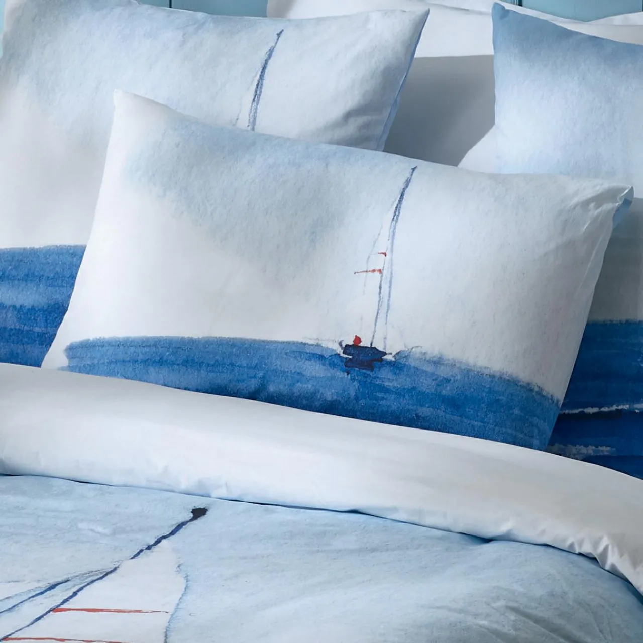 Housse De Couette|TRADI LINGE Housse de couette percale de coton (260 x 240 cm) Regate e Bleu