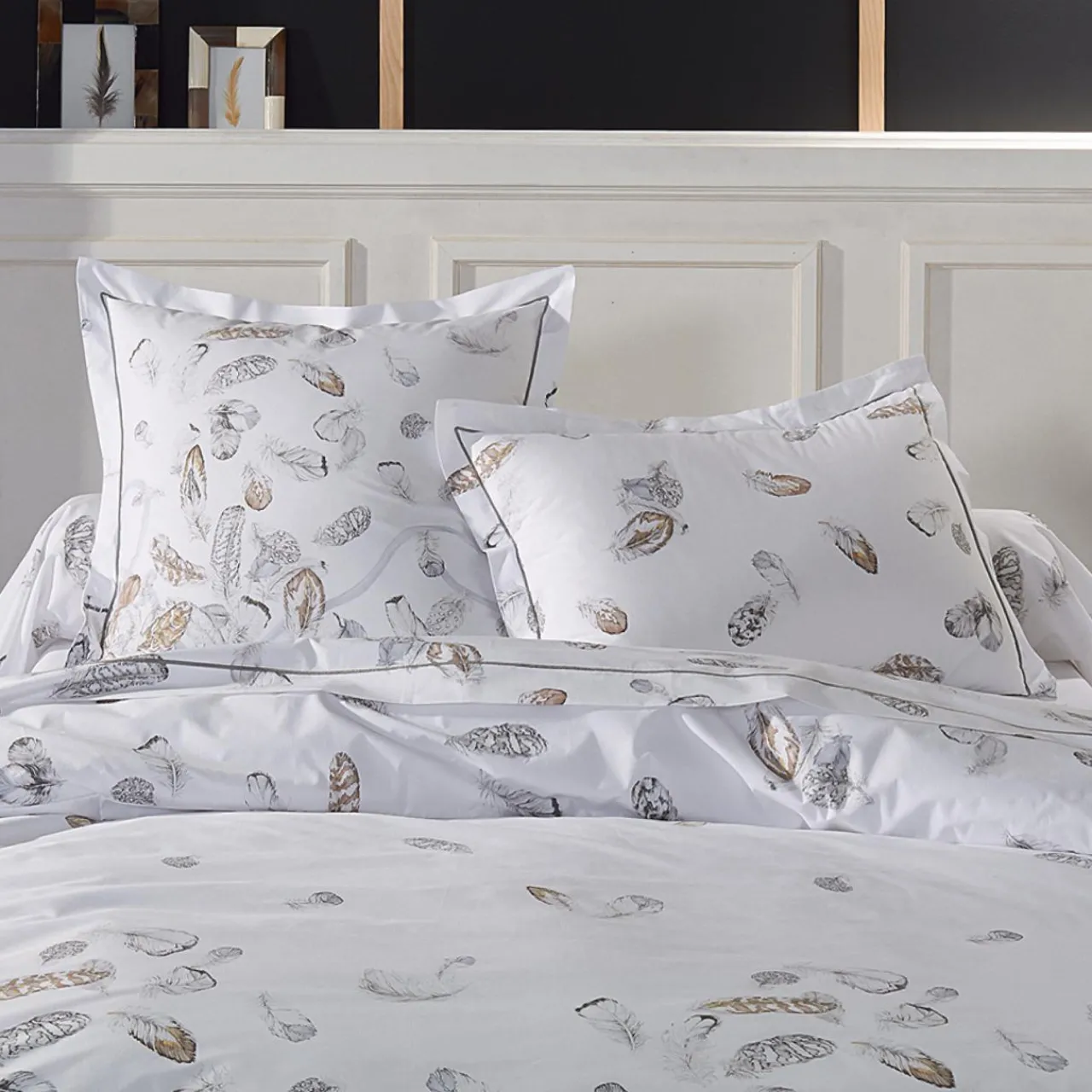 Housse De Couette|TRADILINGE Housse de couette percale de coton (240 x 220 cm) Plumes e Gris