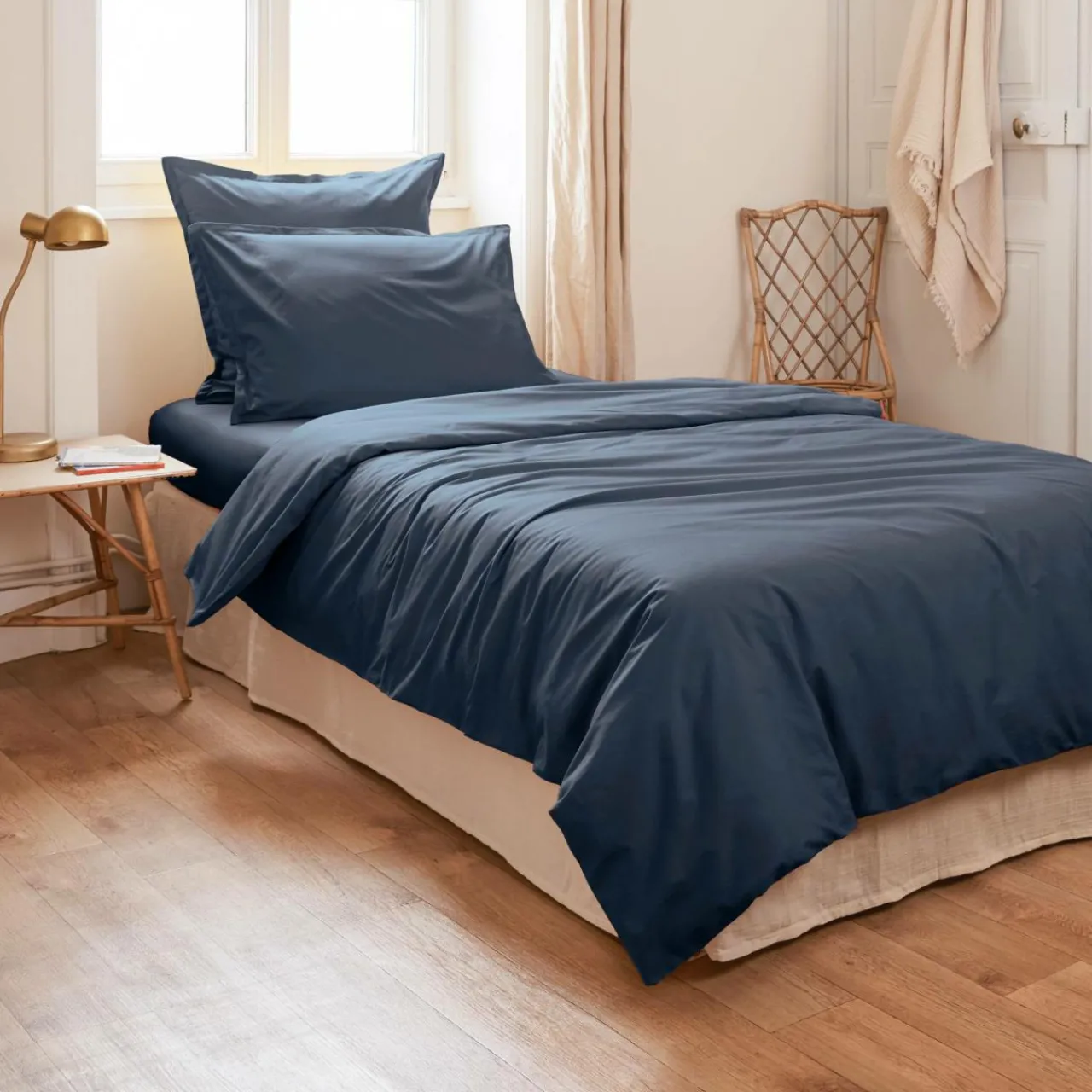 Housse De Couette|EMINZA Housse de couette percale de coton (140 x 200 cm) Cali Bleu marine