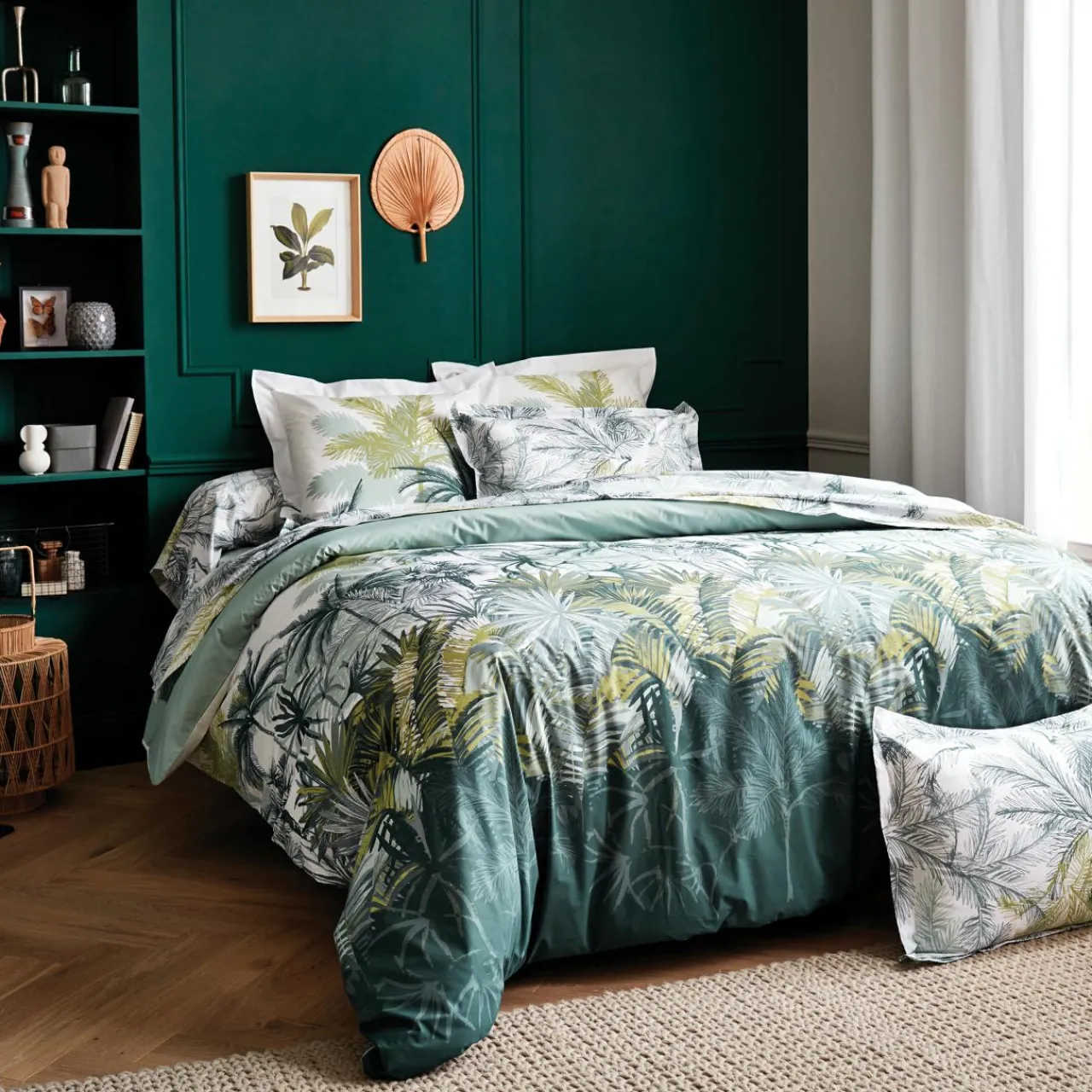 Housse De Couette|TRADILINGE Housse de couette percale de coton (280 x 240 cm) Trinidad Mousson e Vert