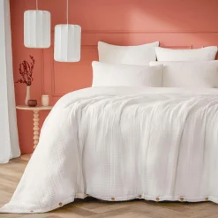 Housse De Couette|EMINZA Housse de couette quadruple gaze de coton (240 x 220 cm) Victoria x Gaïa chantilly Blanc