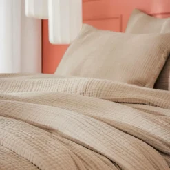 Housse De Couette|EMINZA Housse de couette quadruple gaze de coton (240 x 220 cm) Victoria x Gaïa Ficelle