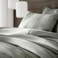 Housse De Couette|EMINZA Housse de couette quadruple gaze de coton (240 x 220 cm) Victoria x Gaïa Vert romarin