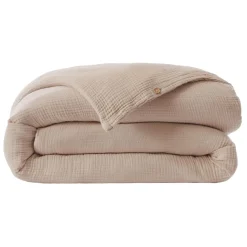 Housse De Couette|EMINZA Housse de couette quadruple gaze de coton (200 x 200 cm) Victoria x Gaïa Ficelle