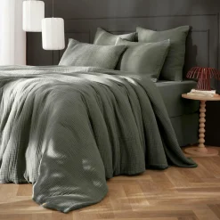 Housse De Couette|EMINZA Housse de couette quadruple gaze de coton (260 x 240 cm) Victoria x Gaïa Vert romarin