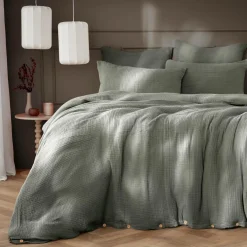 Housse De Couette|EMINZA Housse de couette quadruple gaze de coton (260 x 240 cm) Victoria x Gaïa Vert romarin