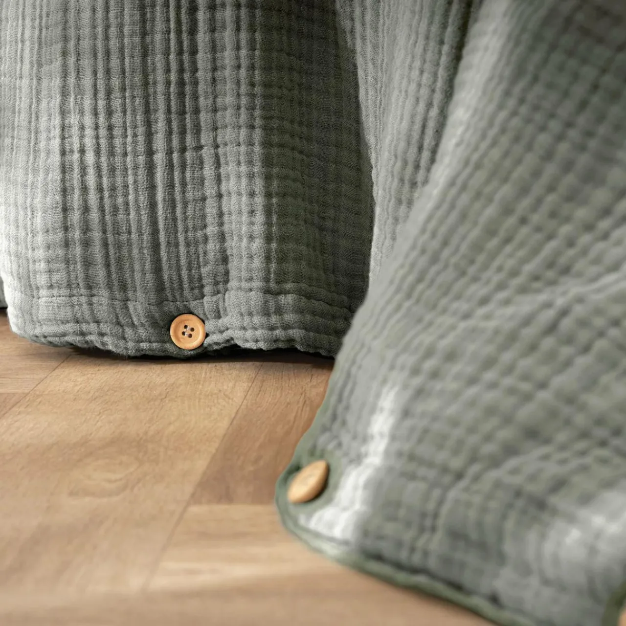 Housse De Couette|EMINZA Housse de couette quadruple gaze de coton (280 x 240 cm) Victoria x Gaïa Vert romarin