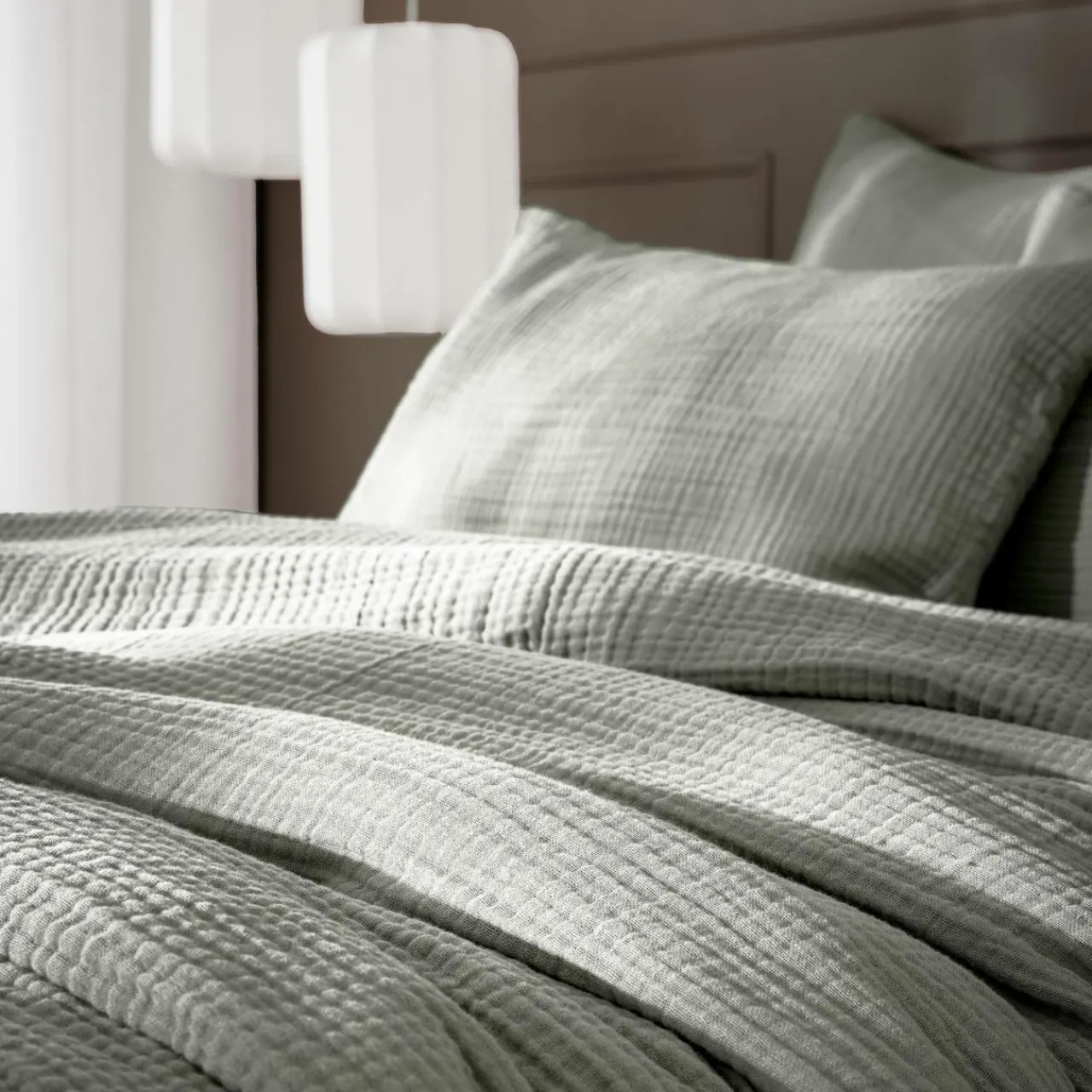 Housse De Couette|EMINZA Housse de couette quadruple gaze de coton (280 x 240 cm) Victoria x Gaïa Vert romarin