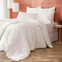 Housse De Couette|EMINZA Housse de couette quadruple gaze de coton (260 x 240 cm) Victoria x Gaïa chantilly Blanc