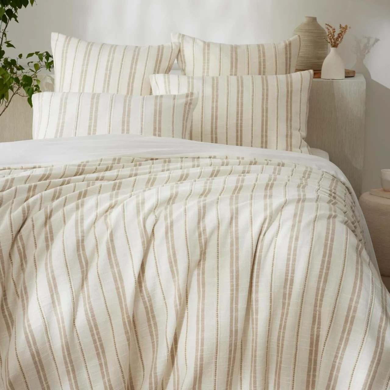 Housse De Couette|EMINZA Housse de couette réversible coton texturé et percale (140 x 200 cm) Alice Ficelle