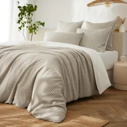 Housse De Couette|EMINZA Housse de couette réversible coton texturé et percale (200 x 200 cm) Alice Ecru