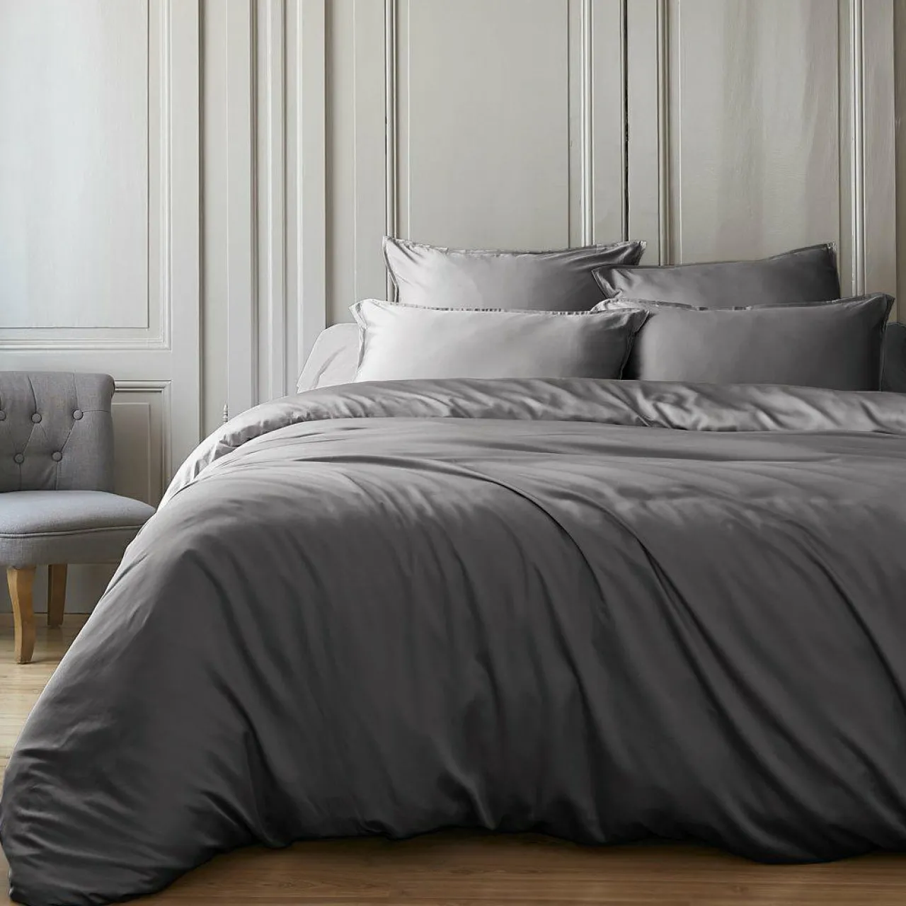 Housse De Couette|EMINZA Housse de couette satin de bambou (140 x 200 cm) Sienna granit Gris