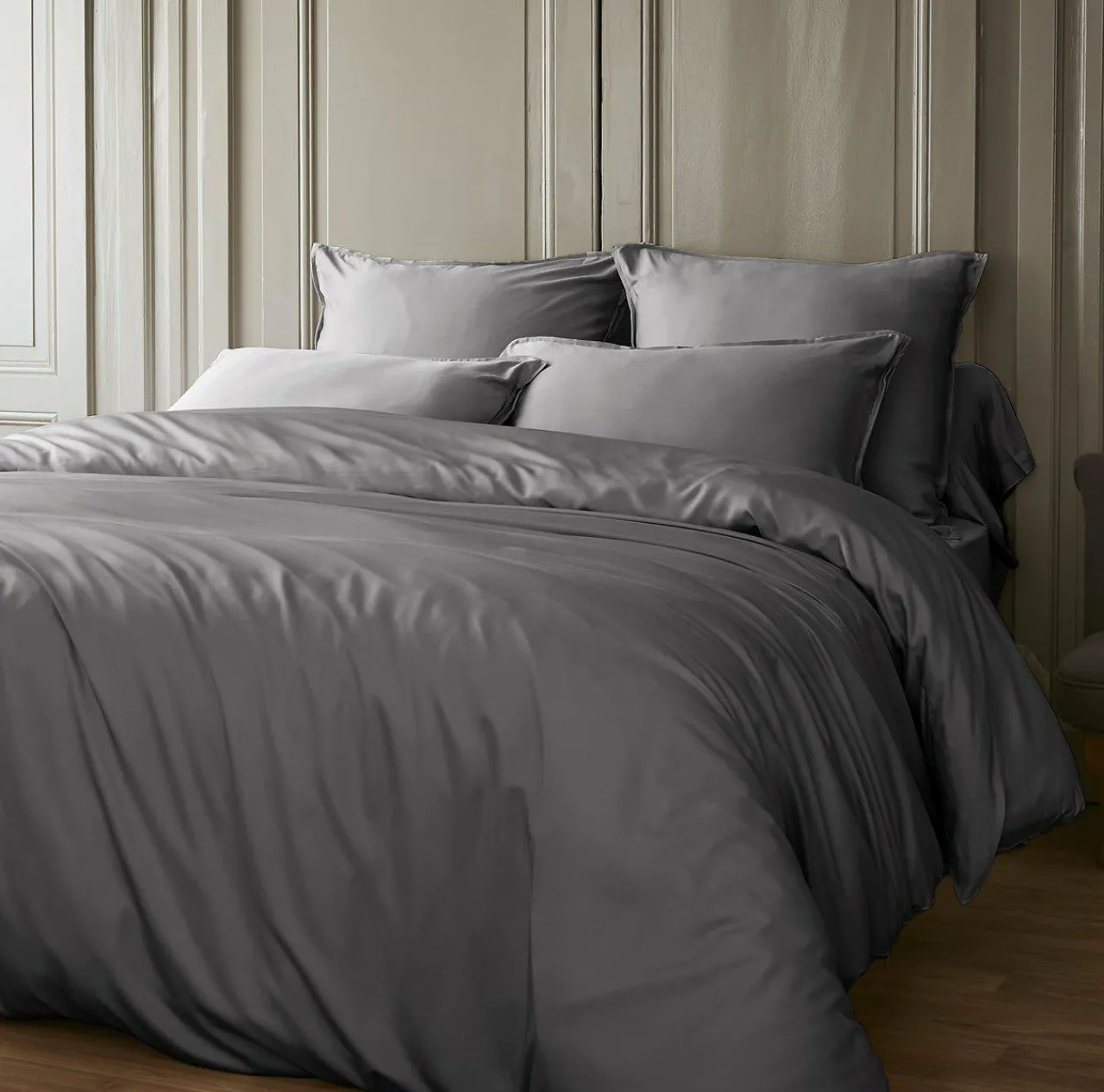 Housse De Couette|EMINZA Housse de couette satin de bambou (140 x 200 cm) Sienna granit Gris