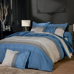 Housse De Couette|TRADI LINGE Housse de couette satin de coton (260 x 240 cm) Tiago e Bleu