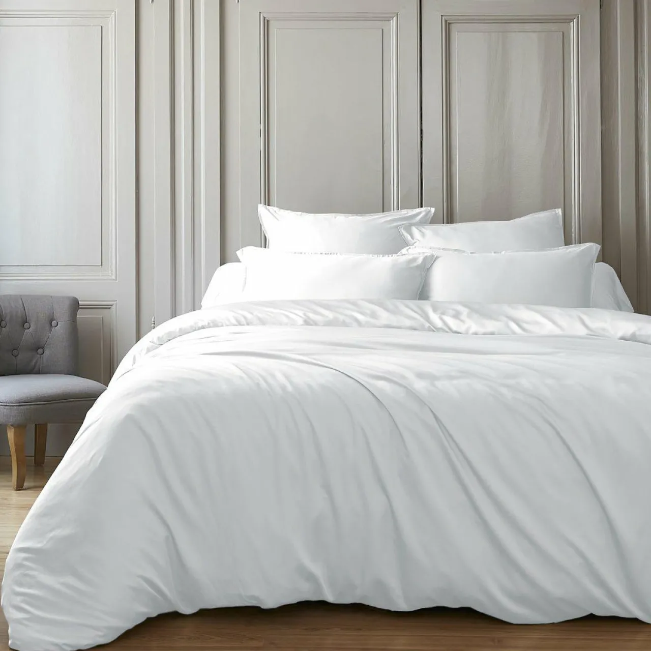 Housse De Couette|EMINZA Housse de couette satin de bambou (260 x 240 cm) Sienna chantilly Blanc