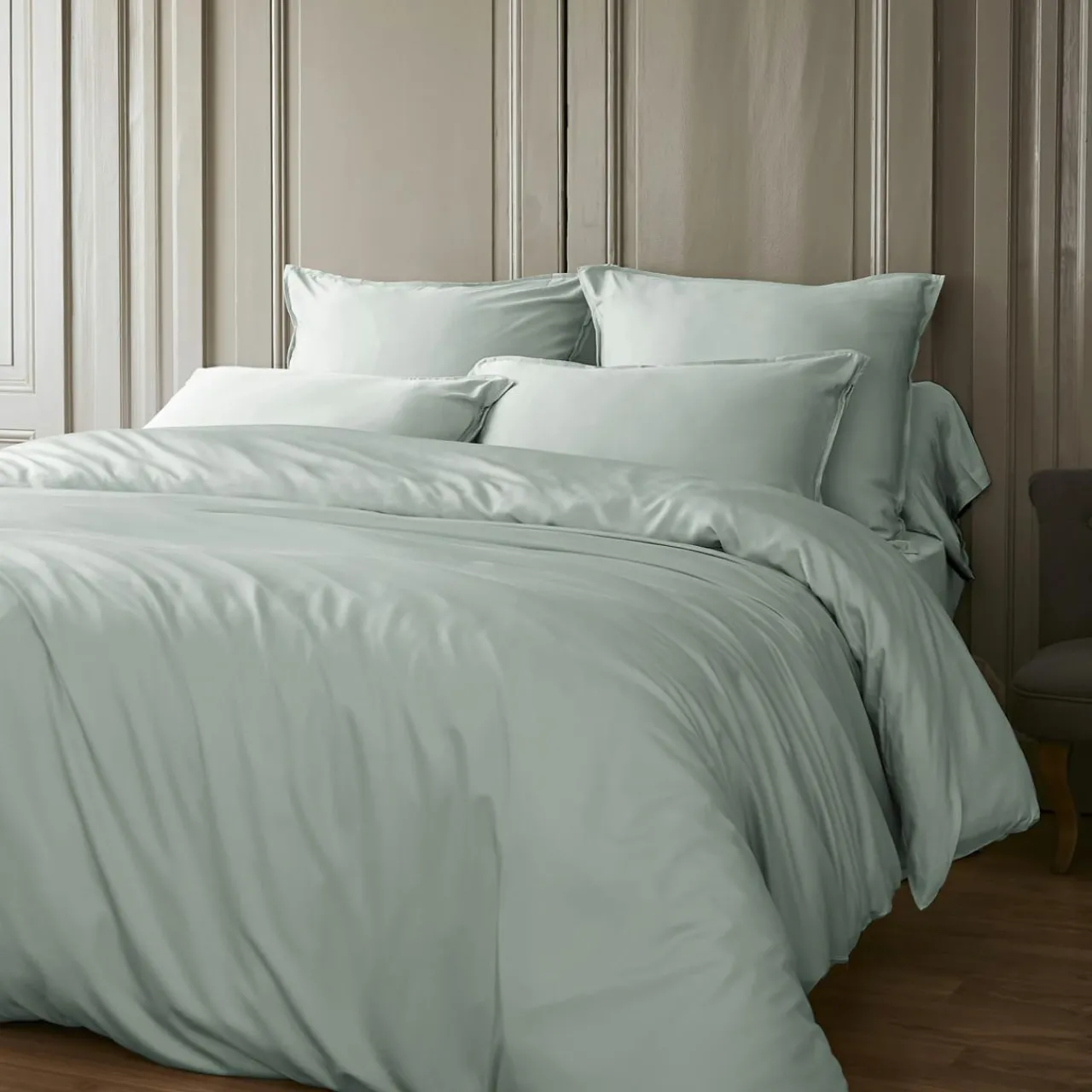 Housse De Couette|EMINZA Housse de couette satin de bambou (280 x 240 cm) Sienna Vert Eucalyptus