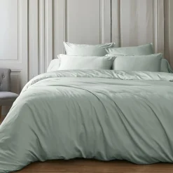 Housse De Couette|EMINZA Housse de couette satin de bambou (240 x 220 cm) Sienna Vert Eucalyptus