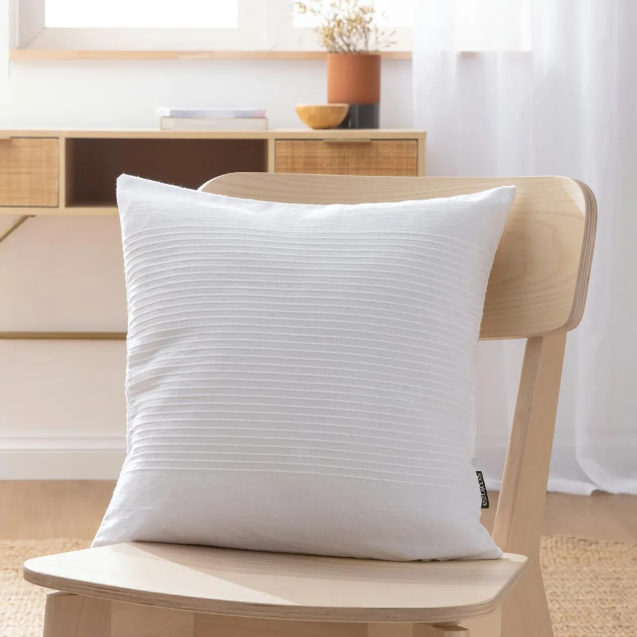 Coussin Et Housse|EMINZA Housse de coussin carrée coton tissé (40 x 40 cm) Léa he Blanc