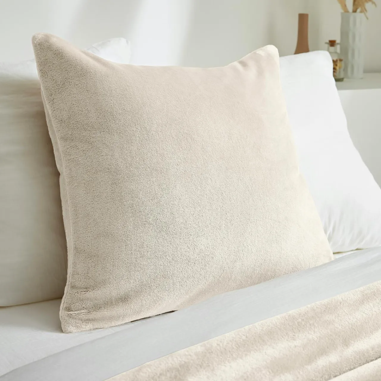 Coussin Et Housse|EMINZA Housse de coussin carrée flanelle (60 x 60 cm) Didou grège Beige