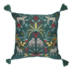 Coussin Et Housse|DOUCEUR D'INTERIEUR Housse de coussin coton pompons (40 x 40 cm) Malaga Bleu canard