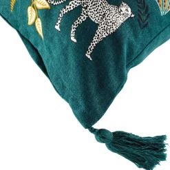 Coussin Et Housse|DOUCEUR D'INTERIEUR Housse de coussin coton pompons (40 x 40 cm) Malaga Bleu canard