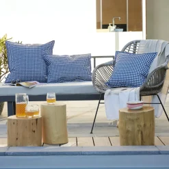 Accessoires Et Coussins|Coussin Déco D'Extérieur|EMINZA Housse de coussin extérieur carrée (45 x 45 cm) Vickie Bleu nuit Vichy bleu