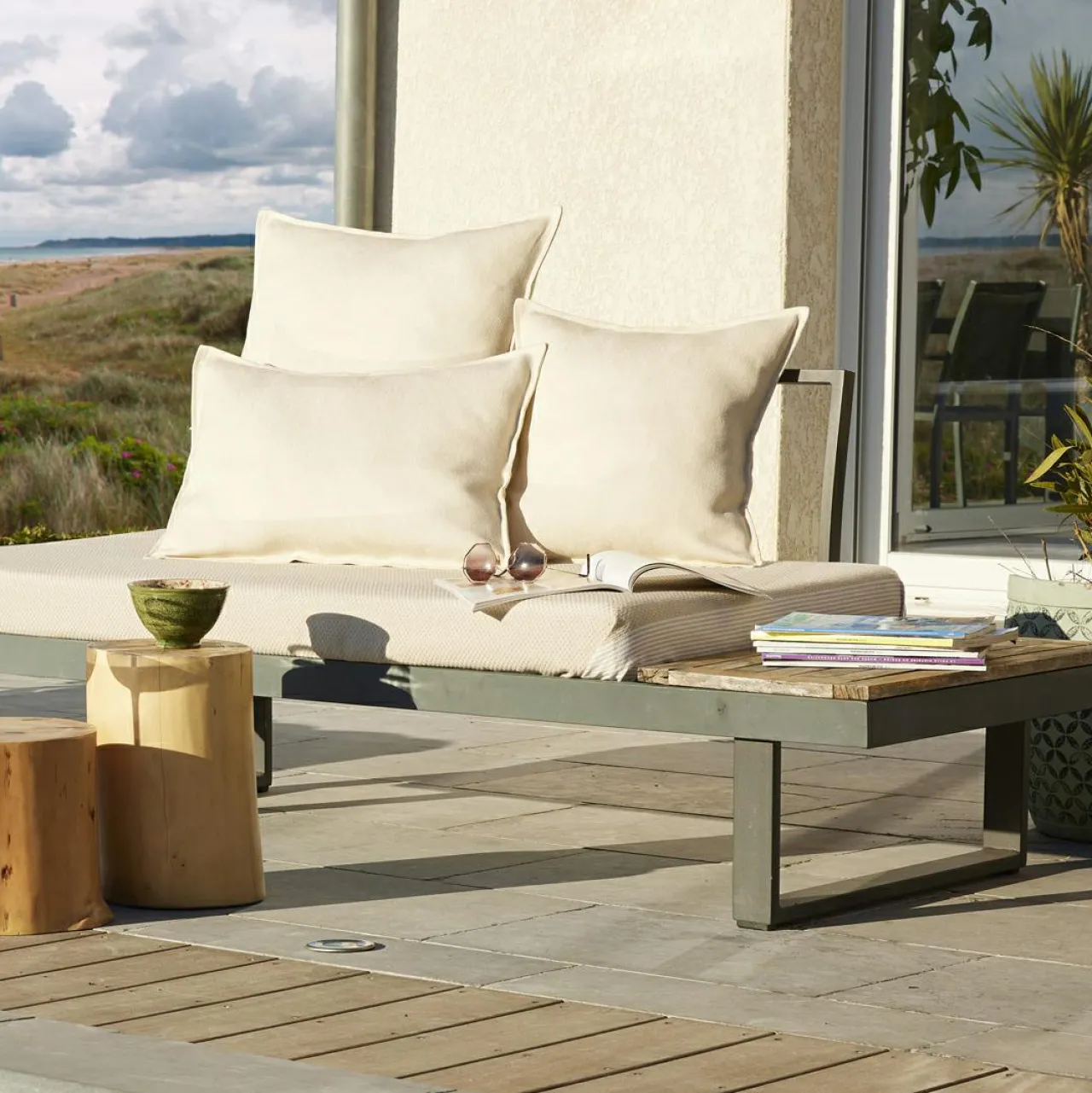 Accessoires Et Coussins|Coussin Déco D'Extérieur|L'effet papillon Housse de coussin extérieur carrée (60 x 60 cm) Naia Ecru