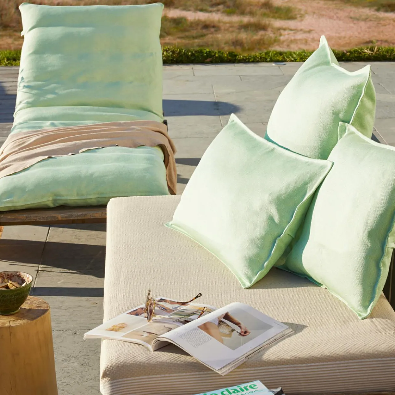 Accessoires Et Coussins|Coussin Déco D'Extérieur|L'effet papillon Housse de coussin extérieur carrée (60 x 60 cm) Naia Vert caraïbes Vert d'eau