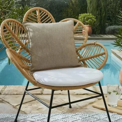 Accessoires Et Coussins|Coussin Déco D'Extérieur|L'effet papillon Housse de coussin extérieur carrée (45 x 45 cm) Naia Beige Sable