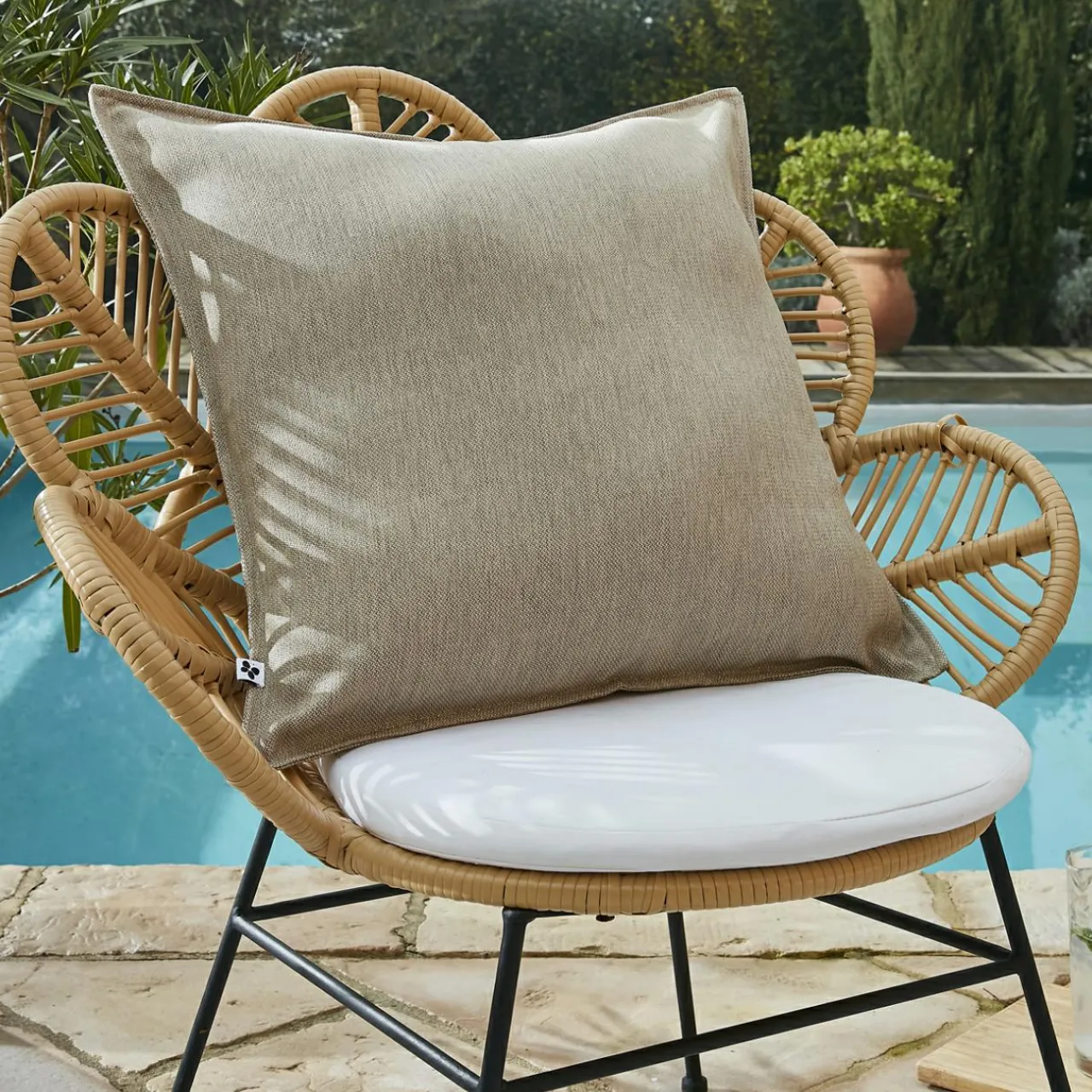 Accessoires Et Coussins|Coussin Déco D'Extérieur|L'effet papillon Housse de coussin extérieur carrée (60 x 60 cm) Naia Beige Sable