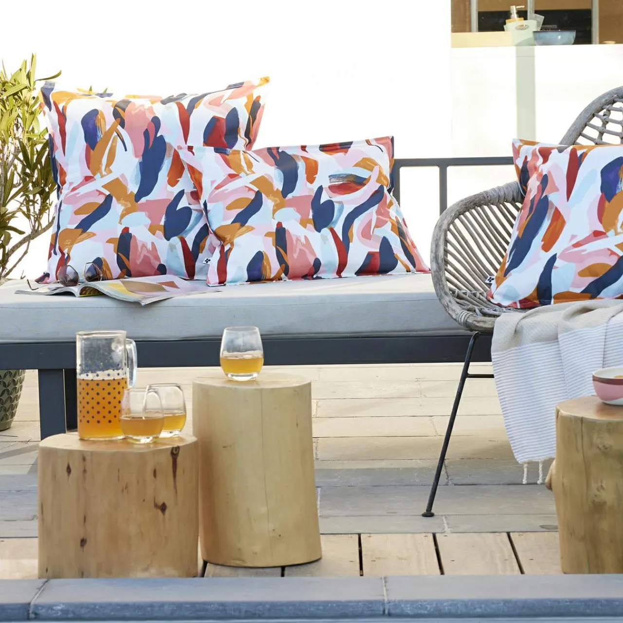 Accessoires Et Coussins|Coussin Déco D'Extérieur|L'effet papillon Housse de coussin extérieur carrée (60 x 60 cm) Julianne Multicolore