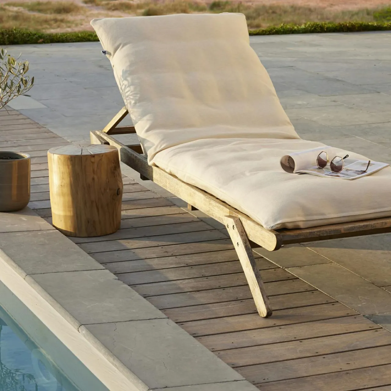 Coussin De Transat|Coussin De Transat Et Accessoire|L'effet papillon Housse de coussin pour bain de soleil (190 x 70 cm) Naia Ecru