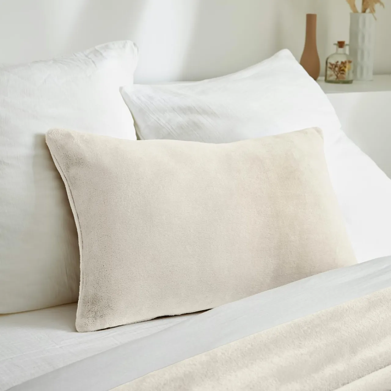 Coussin Et Housse|EMINZA Housse de coussin rectangulaire flanelle (40 x 60 cm) Didou grège Beige