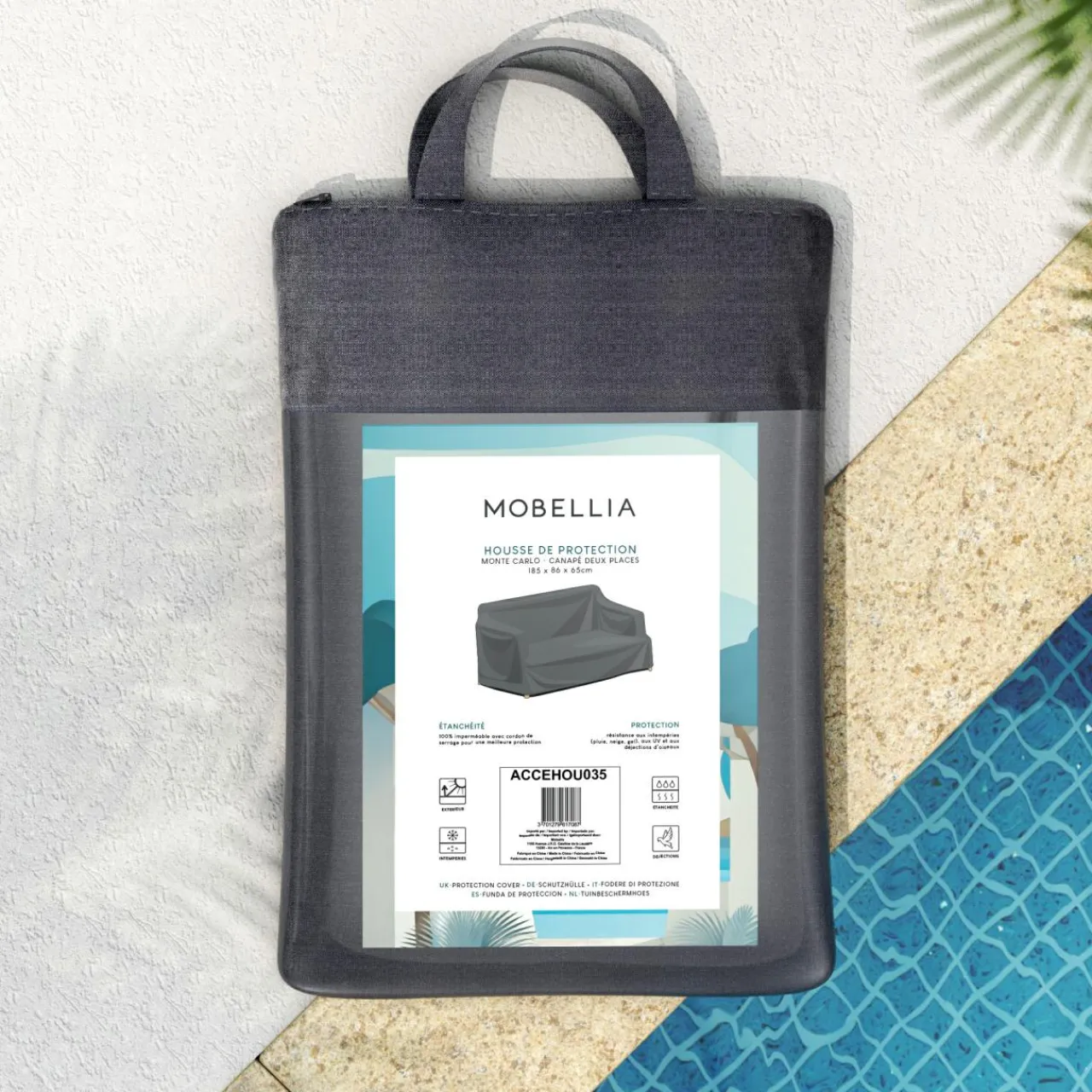 Housse De Protection|Accessoires Et Coussins|MOBELLIA Housse de protection imperméable pour Canapé 2 places (185 x 86 cm) Monte Carlo Gris Anthracite