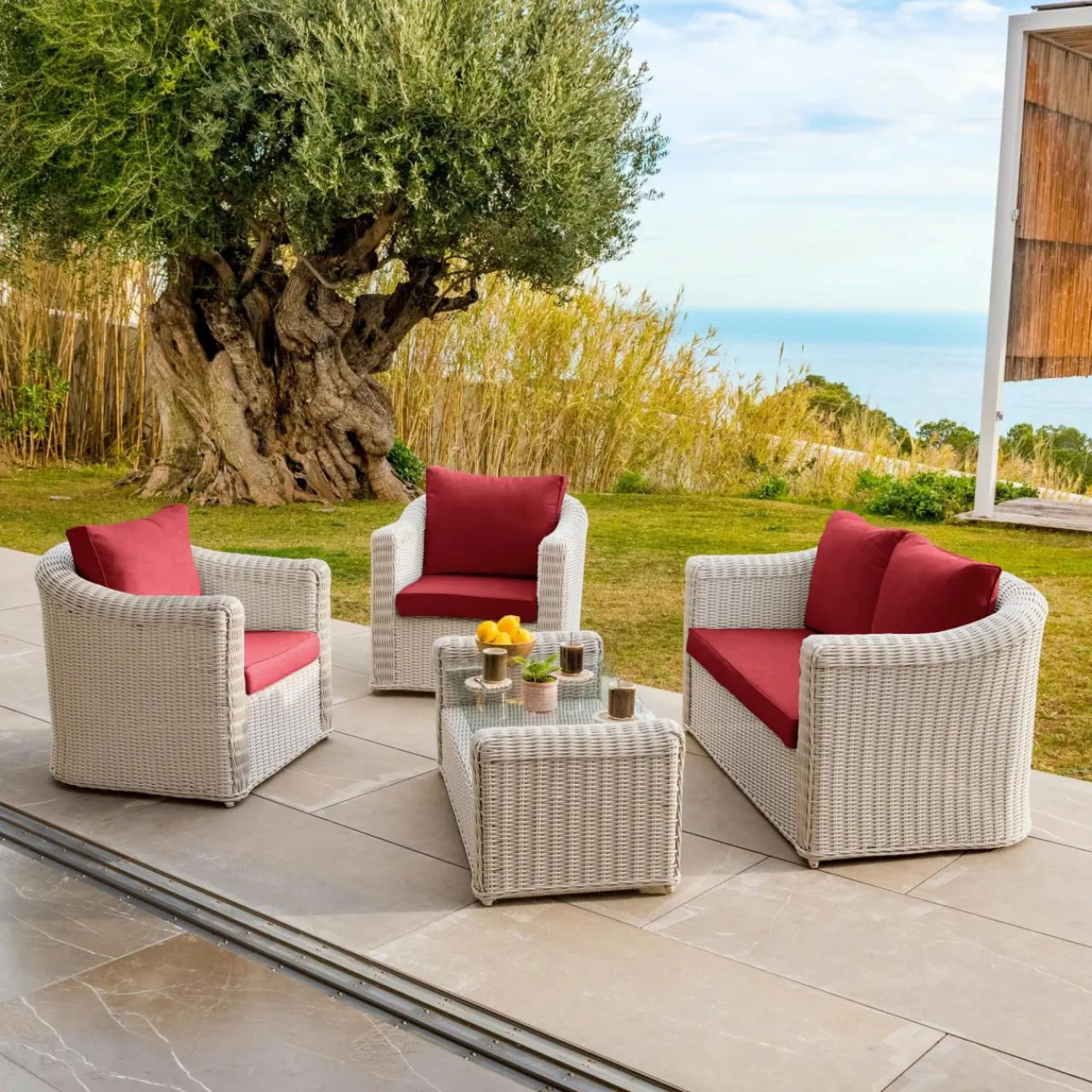 Accessoires Et Coussins|MOBELLIA Housses de coussin de remplacement pour salon de jardin Calvi 4 places - Rouge