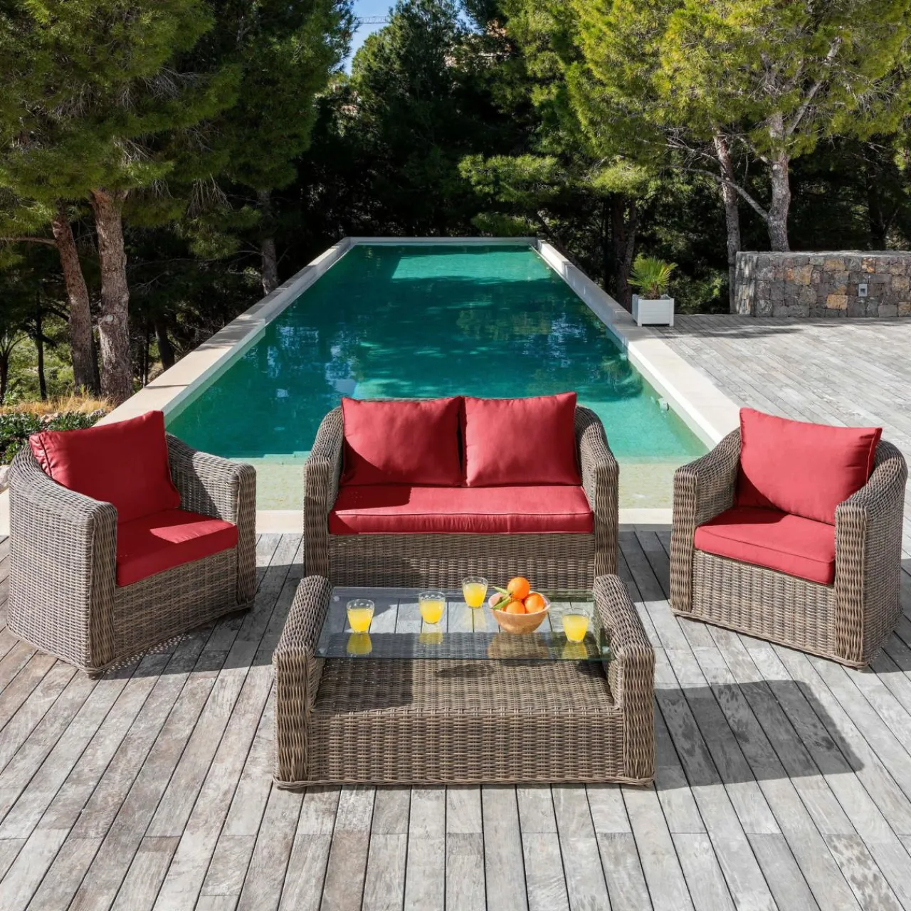 Accessoires Et Coussins|MOBELLIA Housses de coussin de remplacement pour salon de jardin Calvi 4 places - Rouge