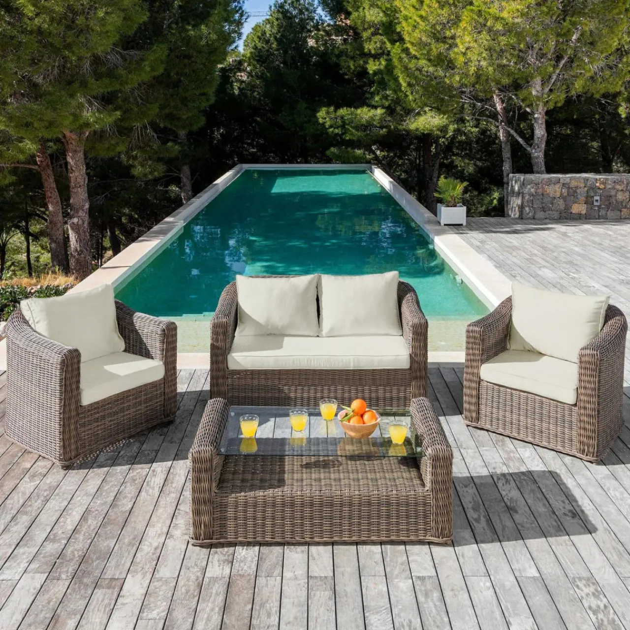 Accessoires Et Coussins|MOBELLIA Housses de coussin de remplacement pour salon de jardin Calvi 4 places - Beige chiné