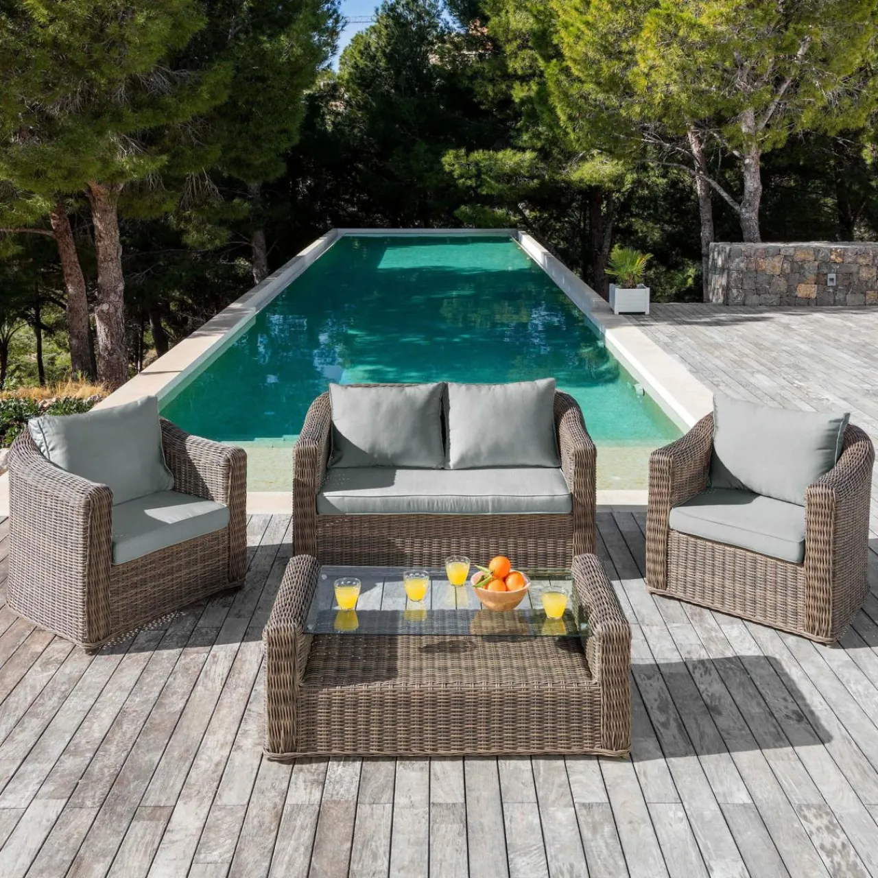 Accessoires Et Coussins|MOBELLIA Housses de coussin de remplacement pour salon de jardin Calvi 4 places - Gris clair
