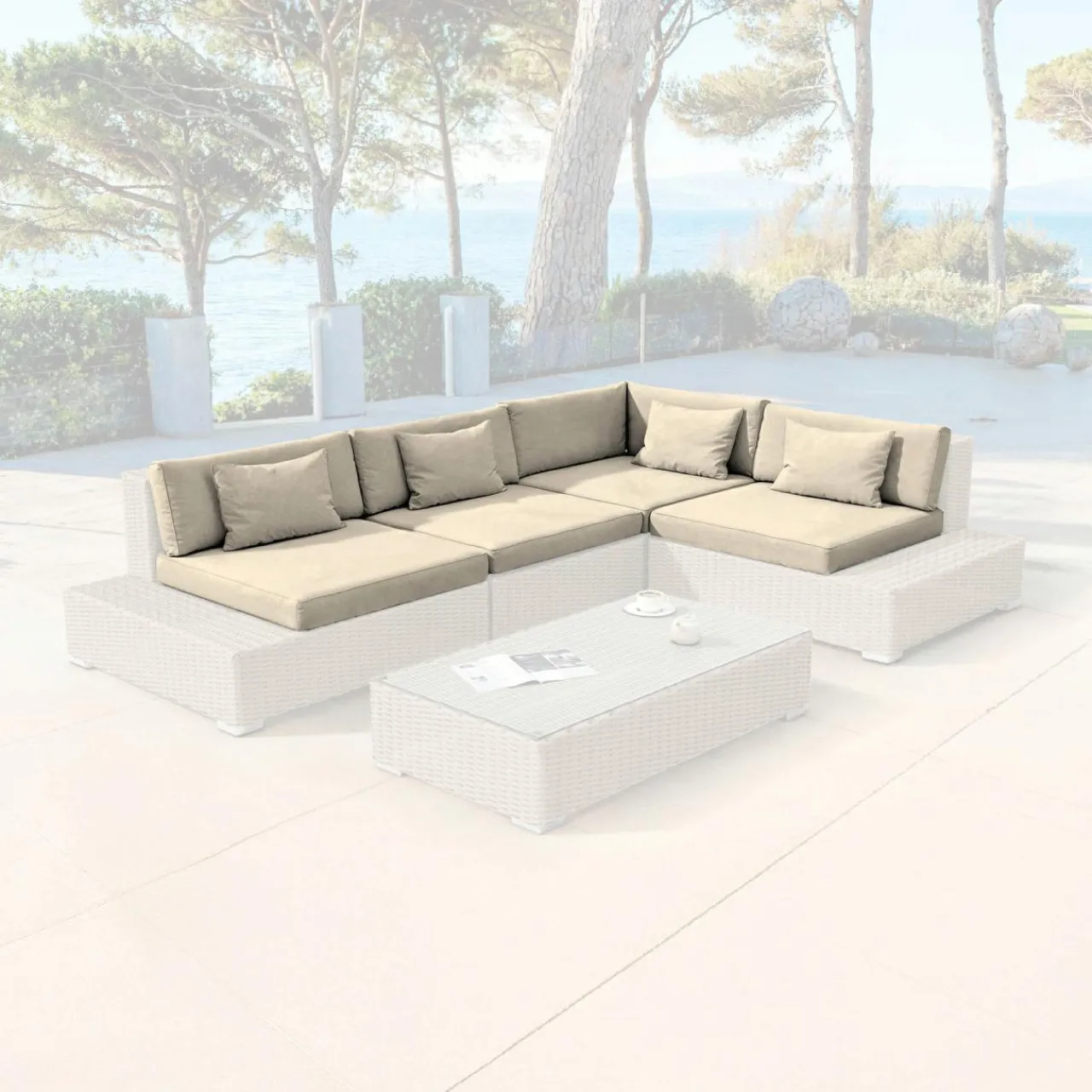 Accessoires Et Coussins|MOBELLIA Housses de coussin de remplacement pour salon de jardin 5 places Palma Beige
