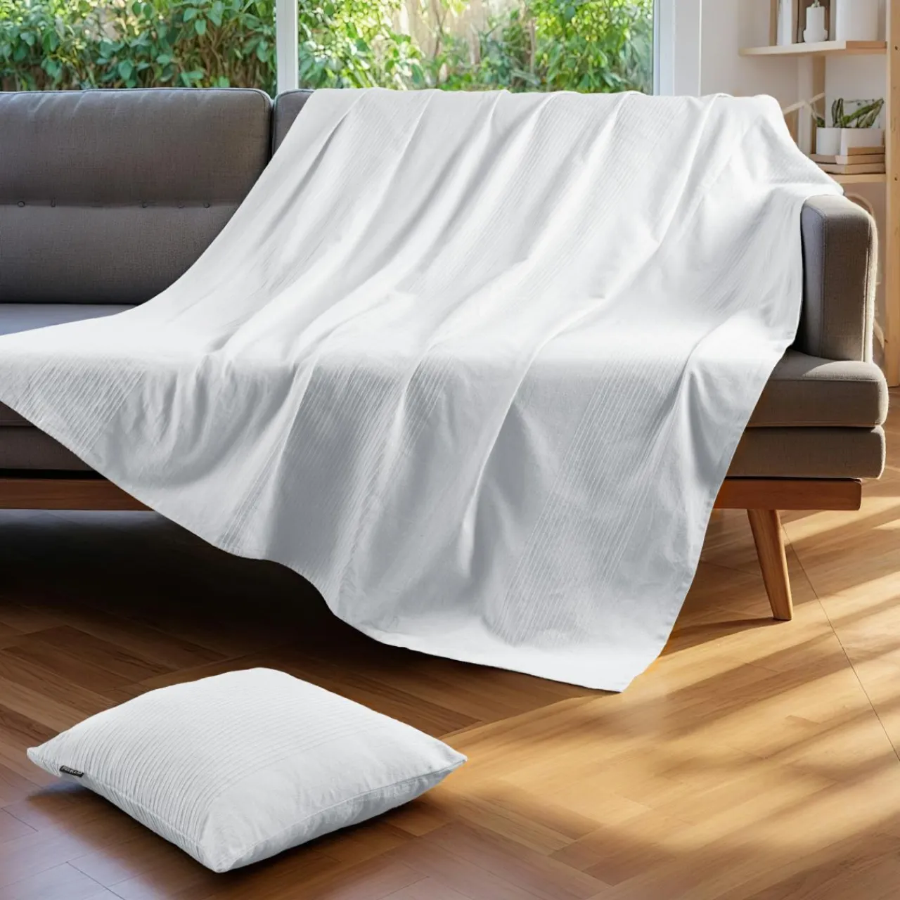 Plaid Et Jeté|Couvre-Lit Et Édredon|EMINZA Jeté de lit coton tissé (130 x 160 cm) Léa Blanc