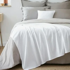 Plaid Et Jeté|Couvre-Lit Et Édredon|EMINZA Jeté de lit coton tissé (130 x 160 cm) Léa Blanc